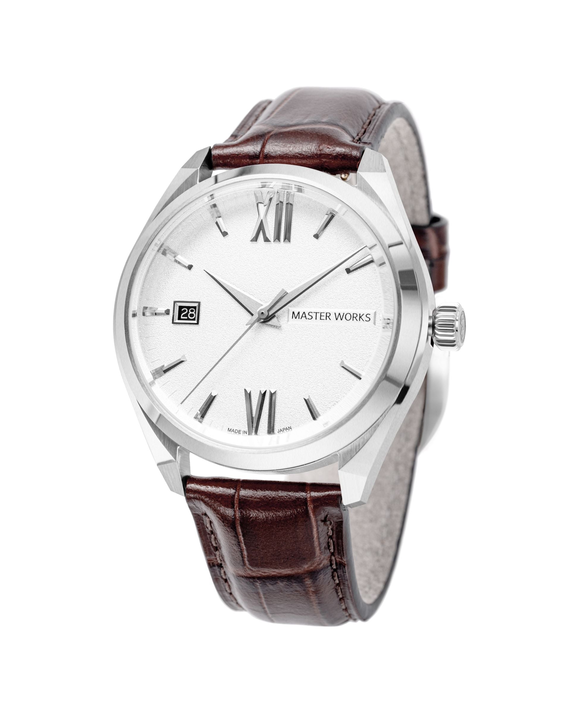 Reloj Automático MW31 - Esfera Plateada de Cuero, Correa Marrón #MW31LSWHDB