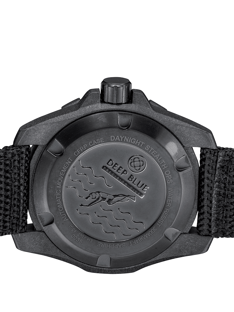 DEEPBLUE Daynight Stealth Ops, Black Dial, Green Tubes Watch - BangOn