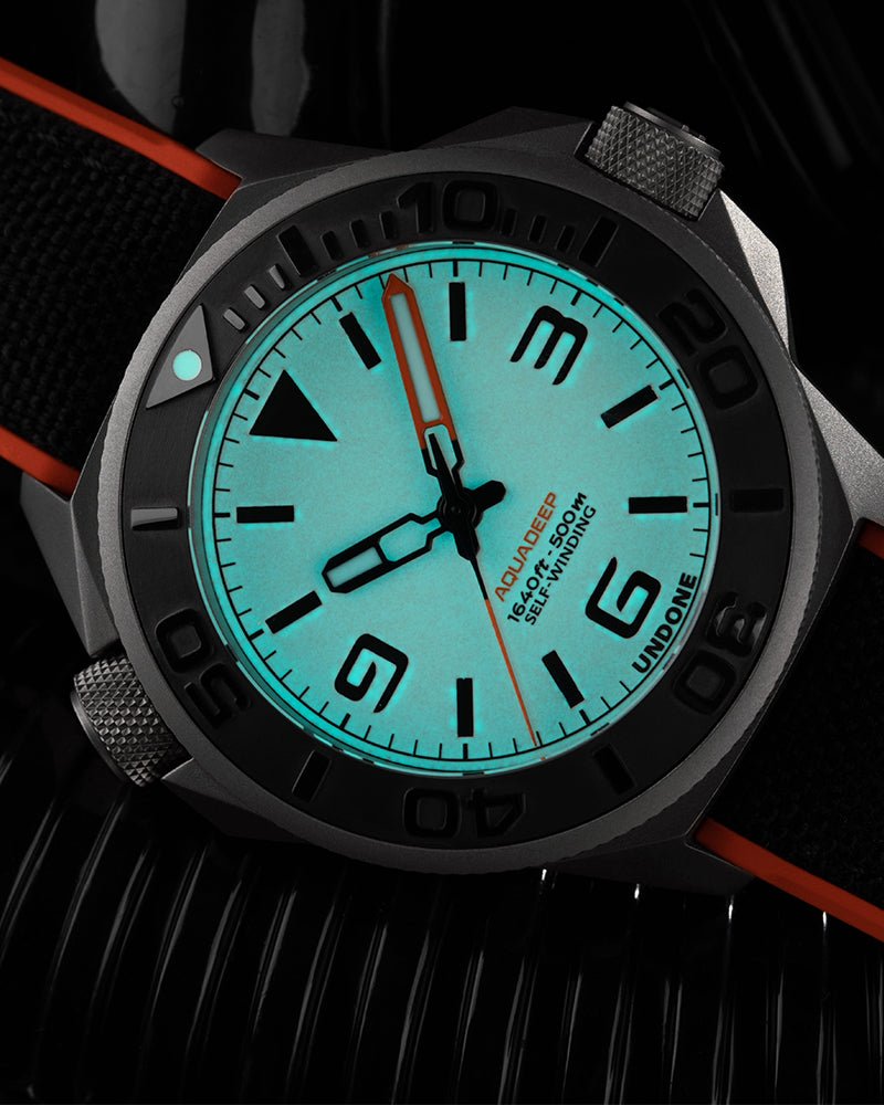 Undone AquaLume Automatic Watch - Orange & Black Strap - BangOn