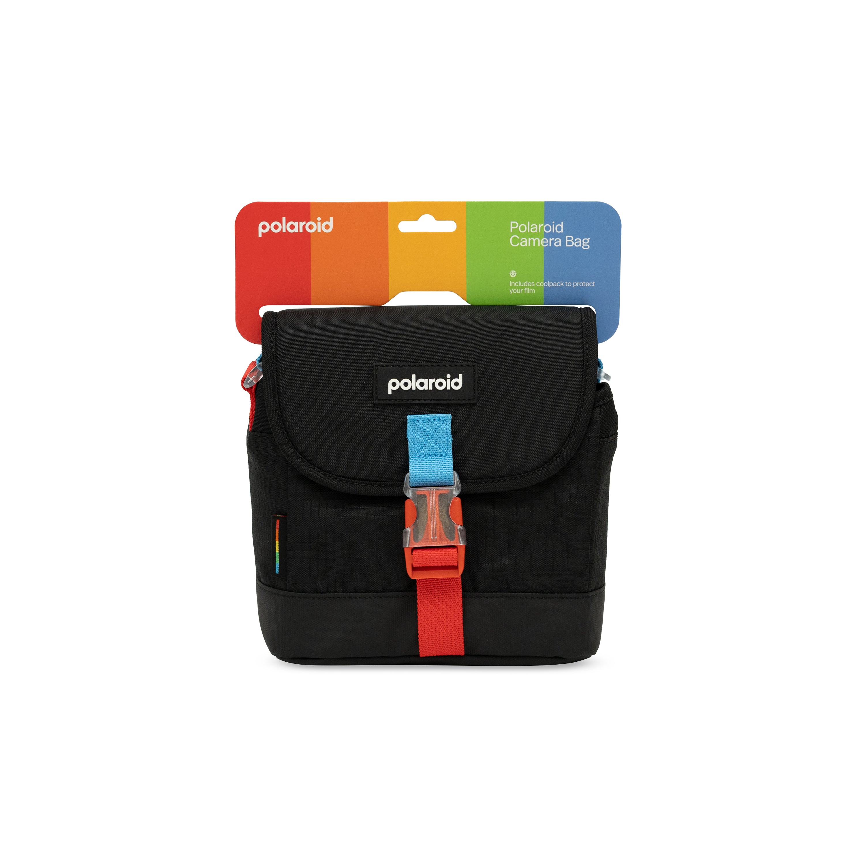 寶麗來 Polaroid 相機包-黑+ 紅藍帶 即影即有相機袋可調節帶 適用於所有 i-Type 和 600 相機；
絕緣膜顯影袋；
顯示標誌性標準尺寸寶麗來照片; 
