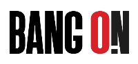 Logo with 'BANG ON!' text in black and red on a white background