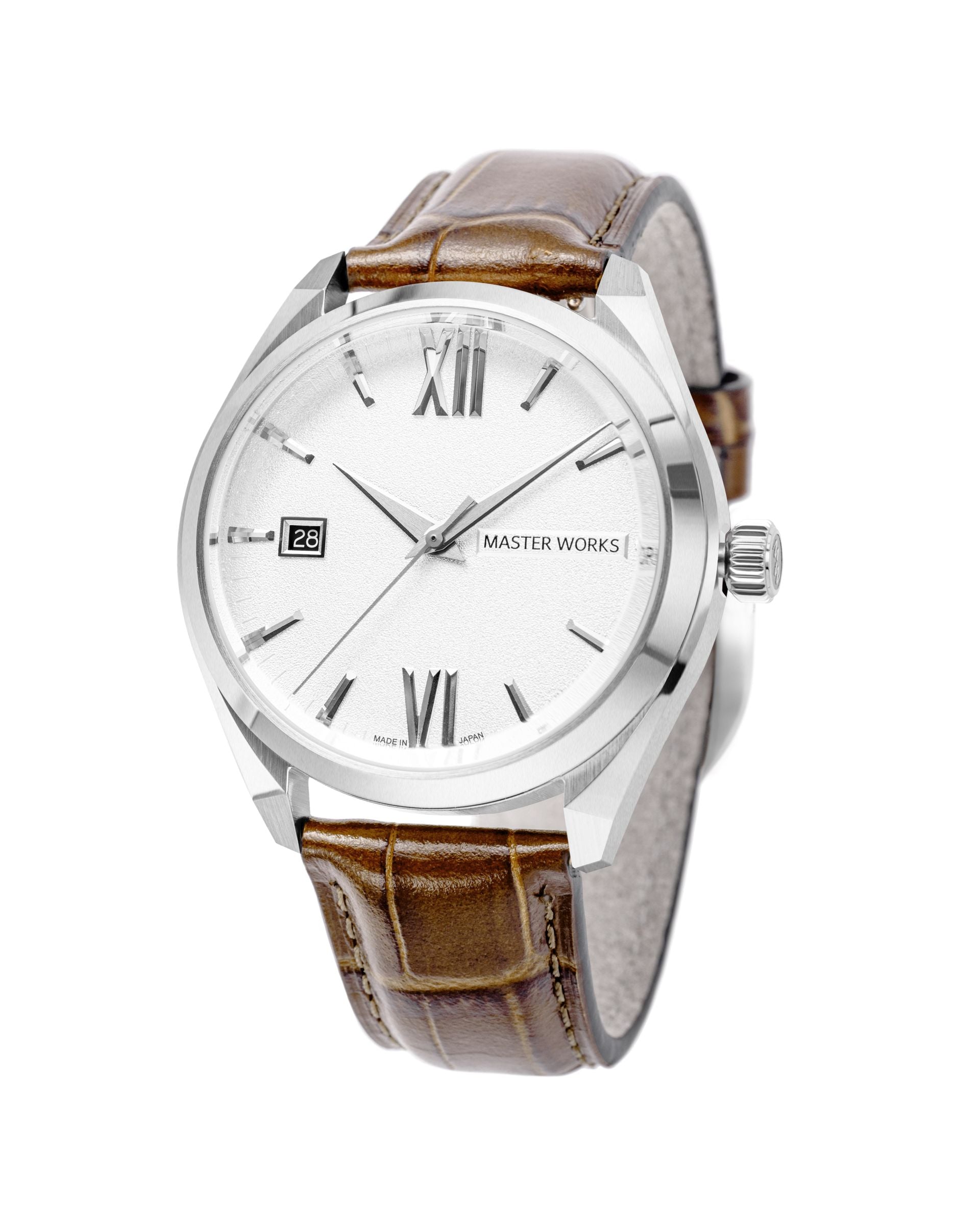 Reloj Automático MW31 - Esfera Plateada de Cuero, Correa Marrón Claro #MW31LSWHLB