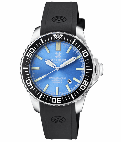 DEEPBLUE Daynight Patriot Black Silicon Strap, Blue Dial, Blue Tubes - BangOn