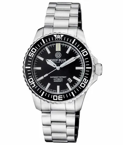 DEEPBLUE Daynight Patriot Bracelet, Black Dial, Blue tubes Watch - BangOn