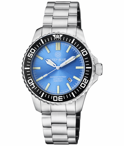 DEEPBLUE Daynight Patriot Bracelet, Blue Dial, Blue Tubes Watch - BangOn