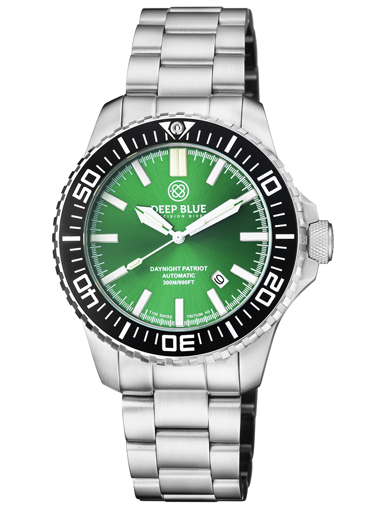 DEEPBLUE Daynight Patriot Bracelet, Green Dial, Green Tubes Watch - BangOn