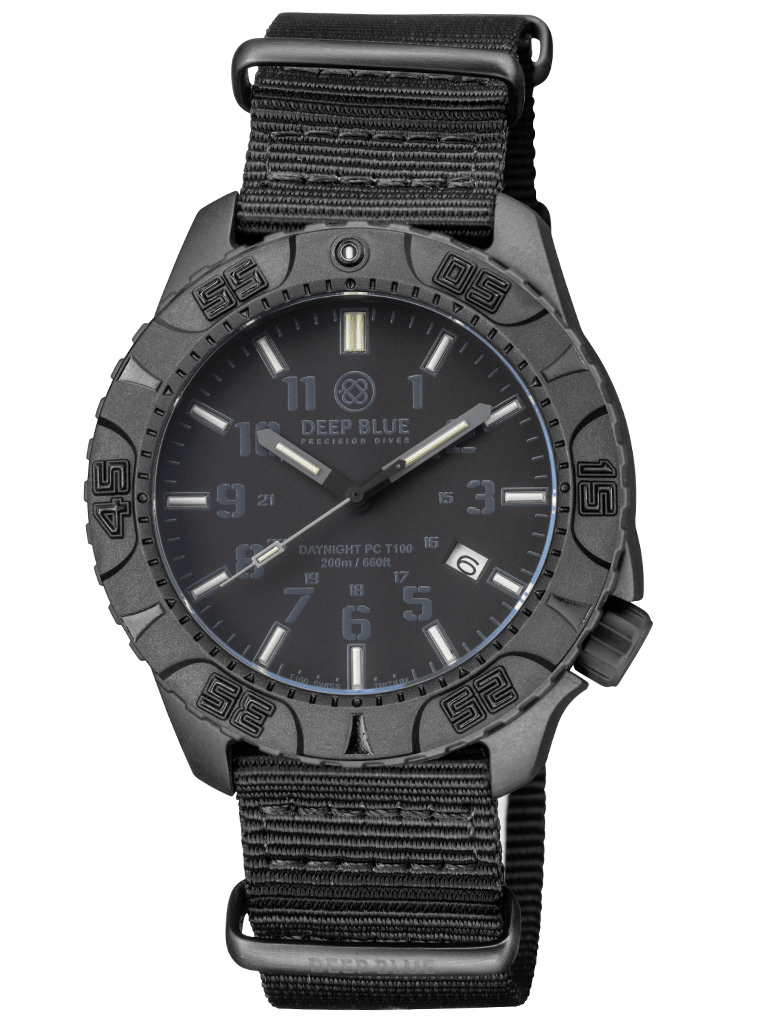 DEEPBLUE Daynight PC. Black Dial, Blue tubes Watch - BangOn