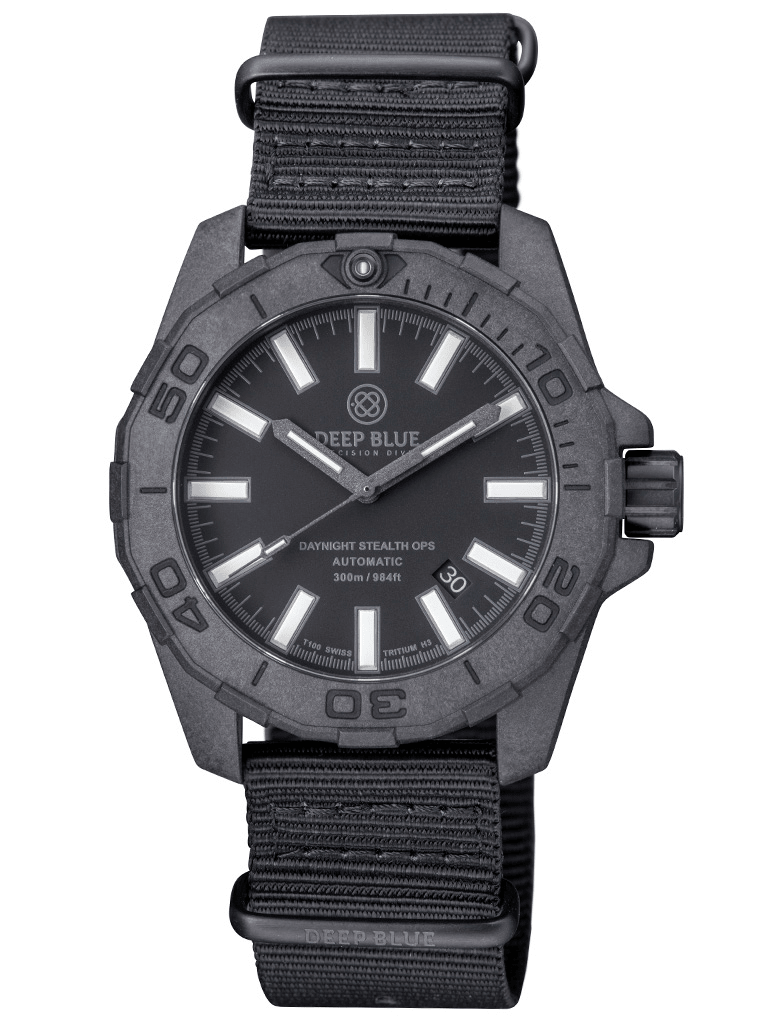 DEEPBLUE Daynight Stealth Ops, Black Dial, Green Tubes Watch - BangOn