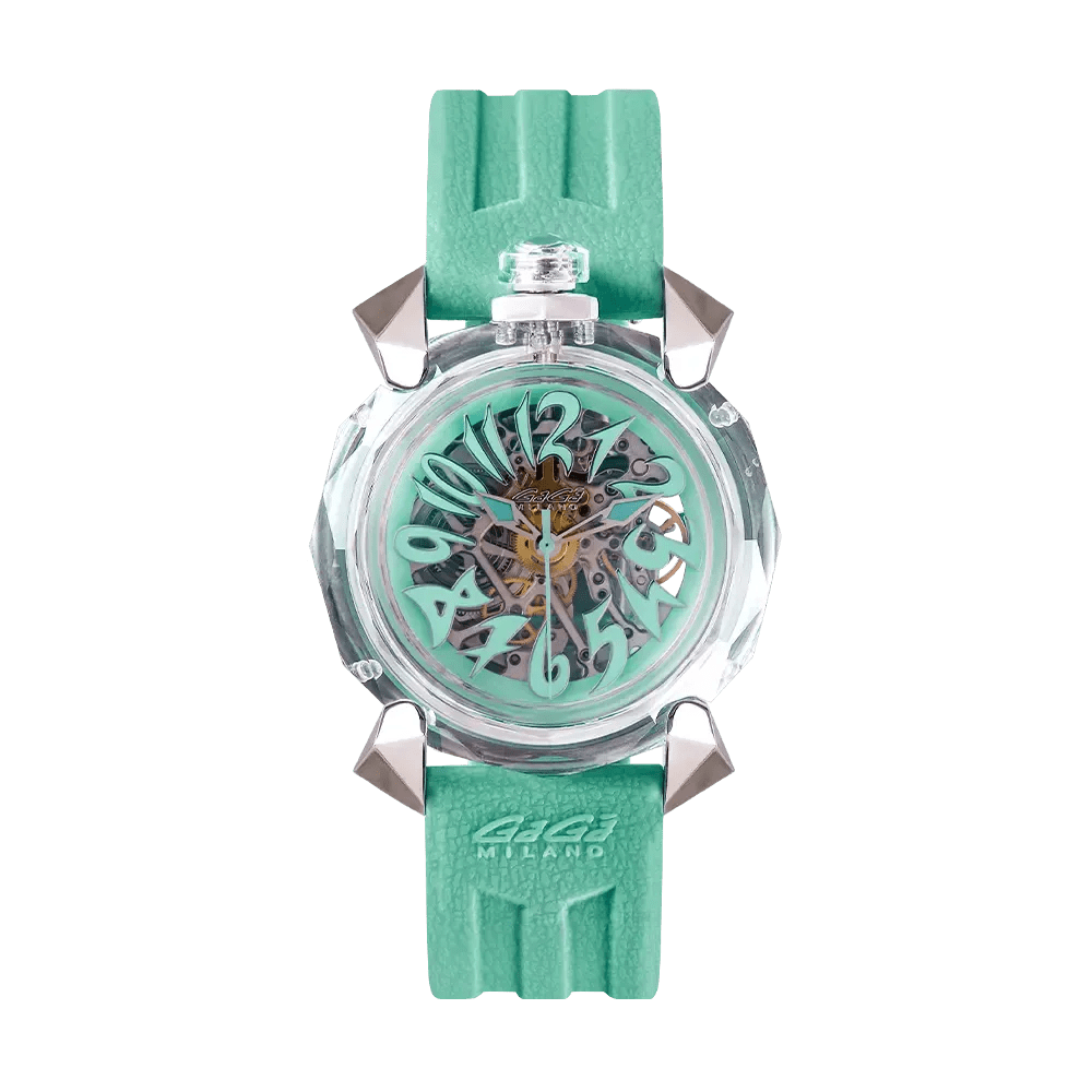 Gaga Milano Crystal Skeleton Automatic Watch in Mint Green