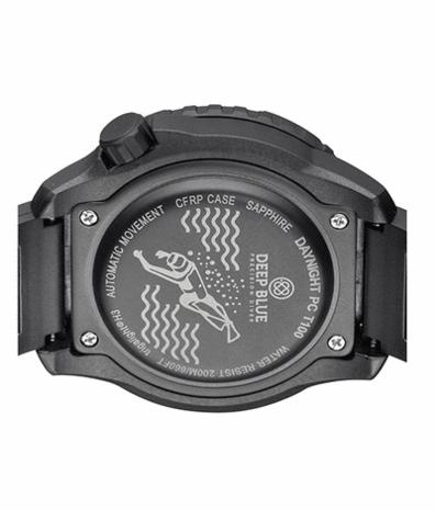 <tc>DEEPBLUE</tc> Daynight PC. 黑白錶盤，藍色夜光管