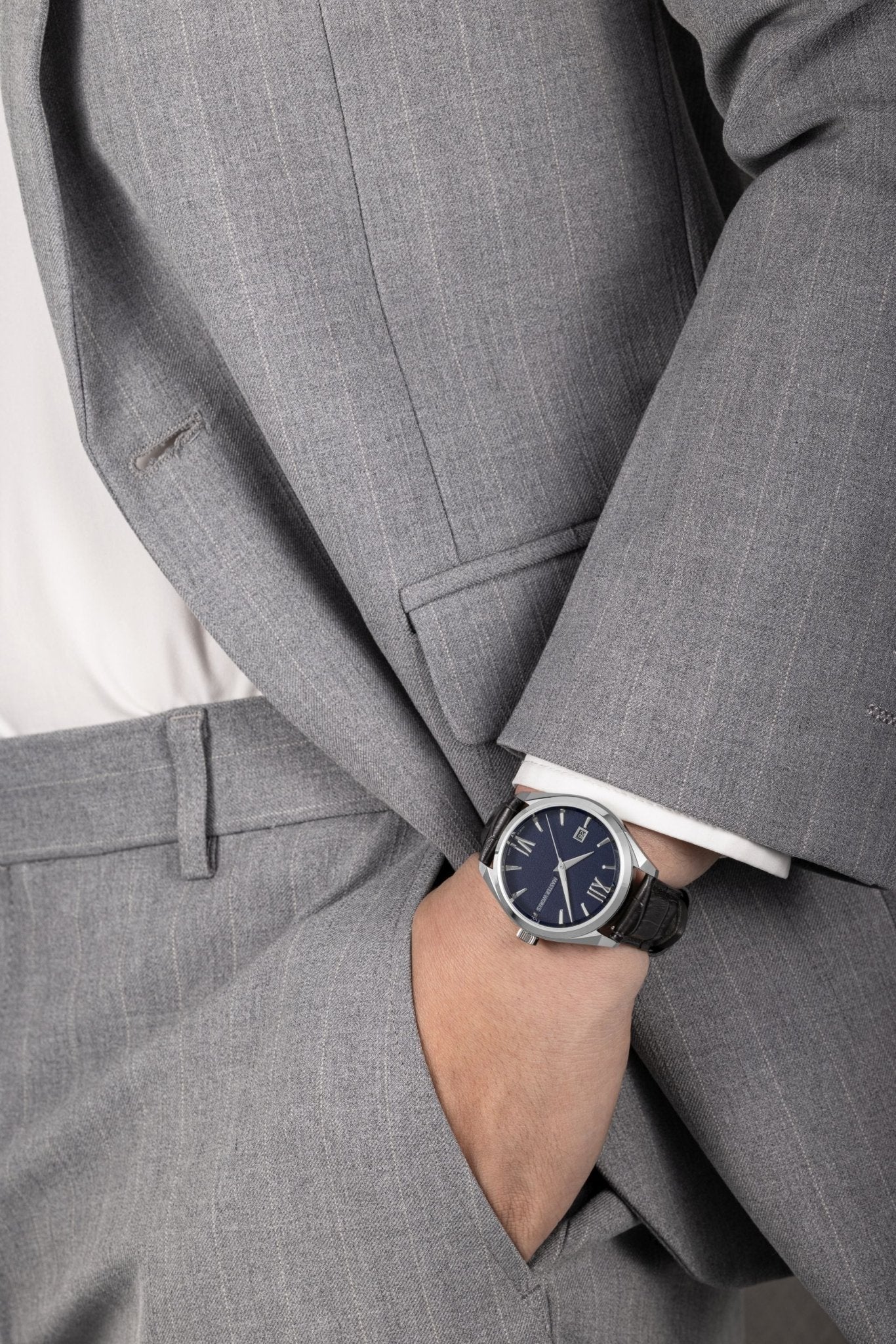 MW31 Automatic Watch - Leather Blue Dial D. Grey Strap - BangOn